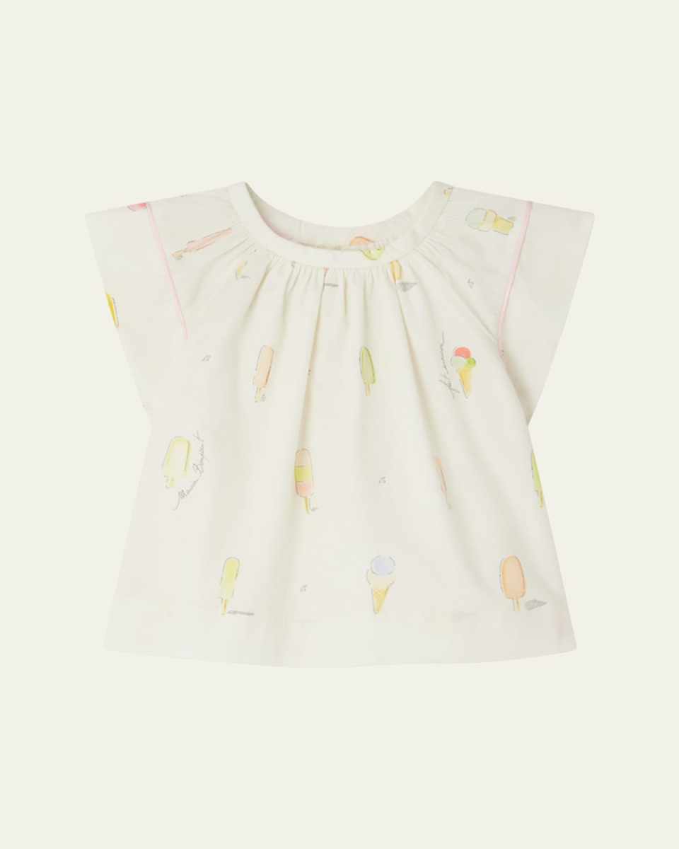 Girl's Alisia Ice Cream Printed Blouse, Size 12M-3
